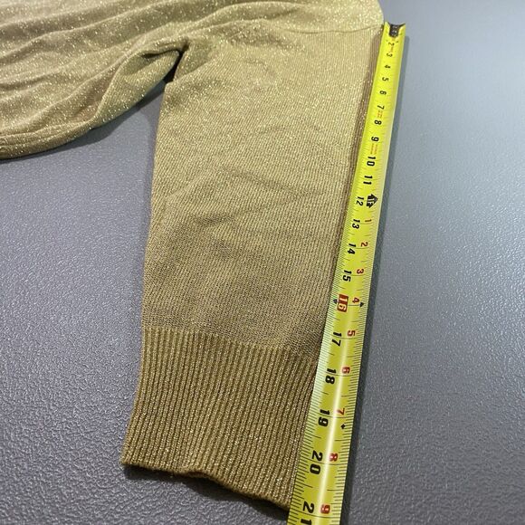 Vintage MILANO DESIGN Sweater Gold Metallic Mock Neck Fine Knit Womens XL - Picture 8 of 10